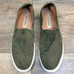 STEVE MADDEN Olive Green & White Slip On Loafers